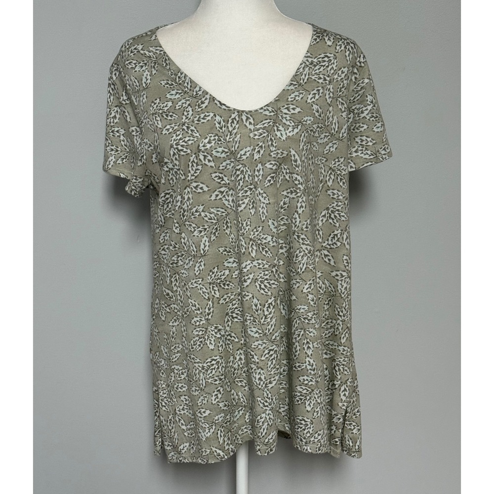 Pure Jill J. Jill Pima Cotton Side-Slit Elliptical Tee Leaf Print Green Size M